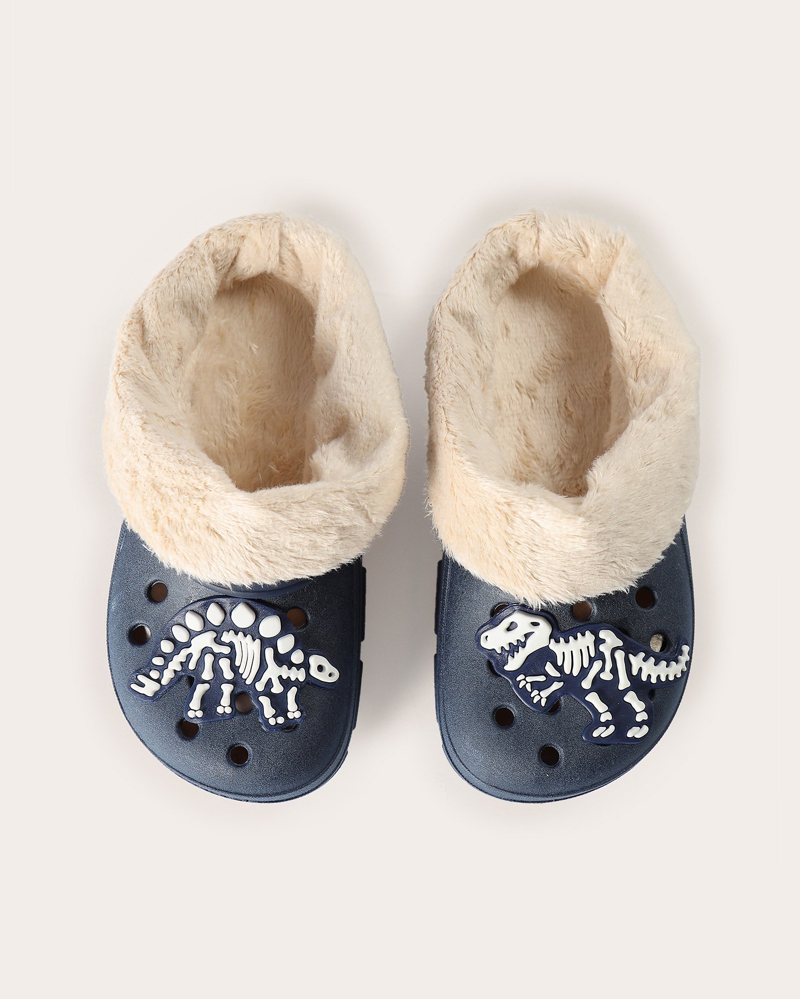 Sandália clog infantil com fleece dinossauros - azul | Luelua