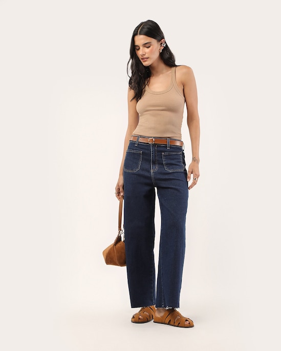 Calça jeans feminina wide cropped - Denim escuro | Pool Jeans