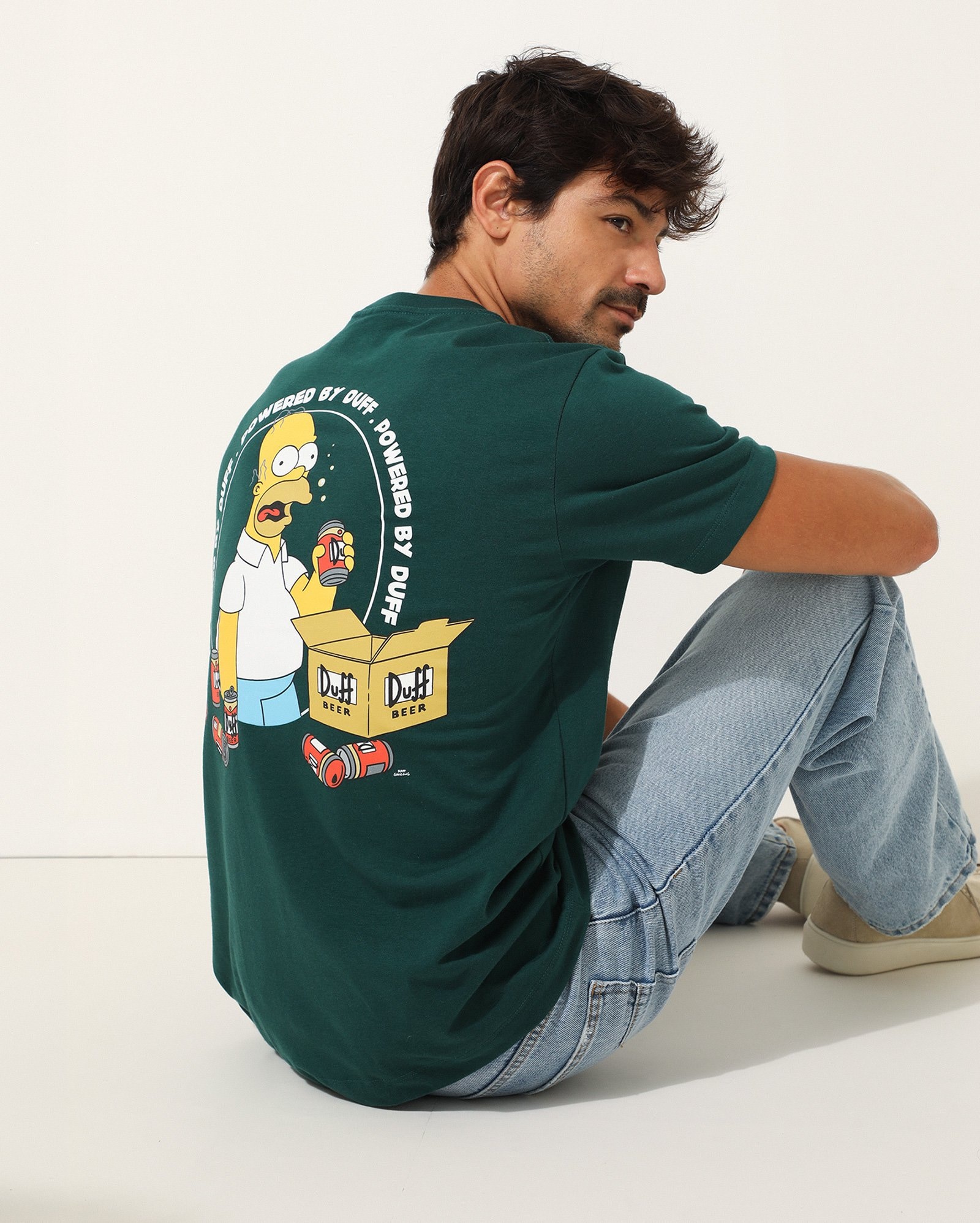 Camiseta masculina Homer Simpson em algodão - Verde Escuro