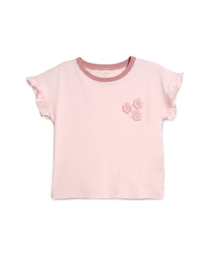 Camiseta infantil com floral bordado - Rosa Claro | Carter's