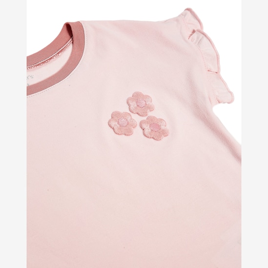 Camiseta infantil com floral bordado - Rosa Claro | Carter's