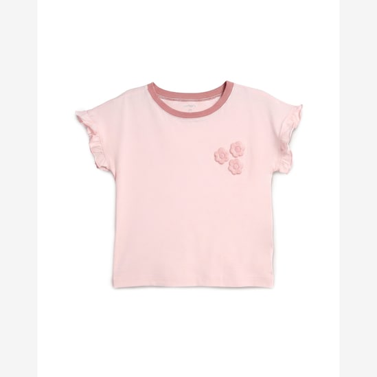 Camiseta infantil com floral bordado - Rosa Claro | Carter's