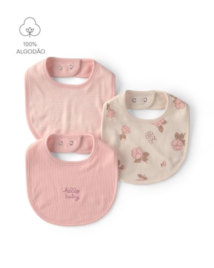 Kit babador bebê 3 peças canelado e floral - Multicor | Carter's