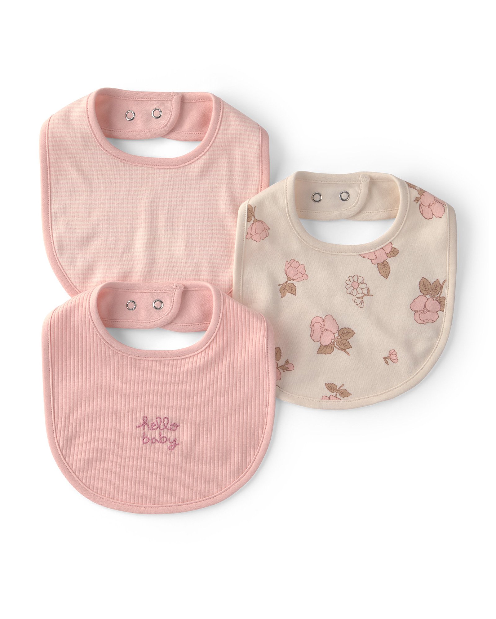 Kit babador bebê 3 peças canelado e floral - Multicor