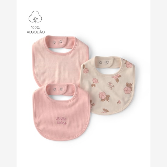 Kit babador bebê 3 peças canelado e floral - Multicor | Carter's