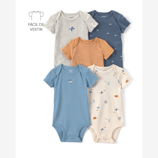 Kit body Carter's bebê menino em algodão avião 5 peças - Multicor