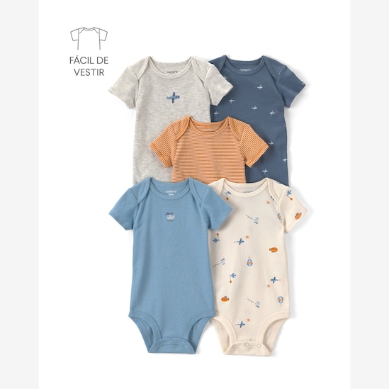 Kit body Carter's bebê menino em algodão avião 5 peças - Multicor