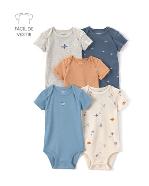 Kit body Carter's bebê menino em algodão avião 5 peças - Multicor
