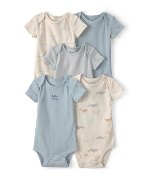Kit body bebê 5 peças canelado estampado - Multicor | Carter's