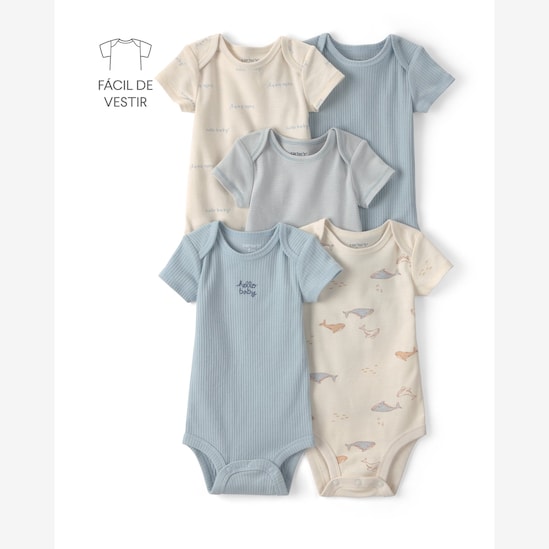 Kit body bebê 5 peças canelado estampado - Multicor | Carter's