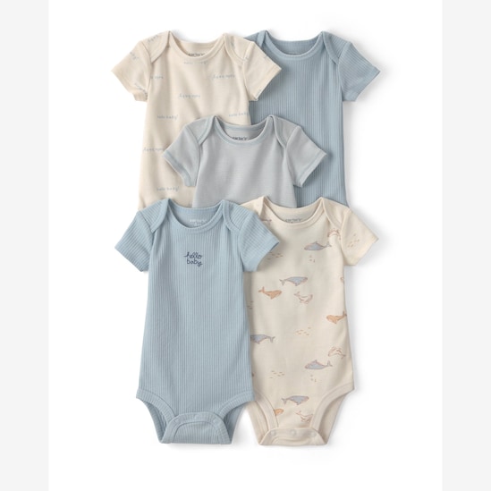 Kit body bebê 5 peças canelado estampado - Multicor | Carter's
