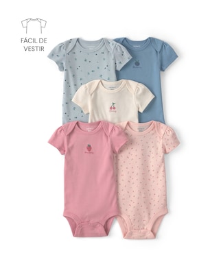 Kit body Carter's bebê menina em algodão floral 5 peças - Multicor