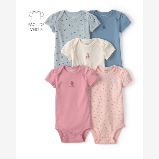 Kit body Carter's bebê menina em algodão floral 5 peças - Multicor