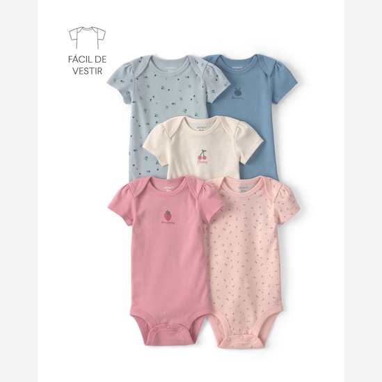 Kit body Carter's bebê menina em algodão floral 5 peças - Multicor