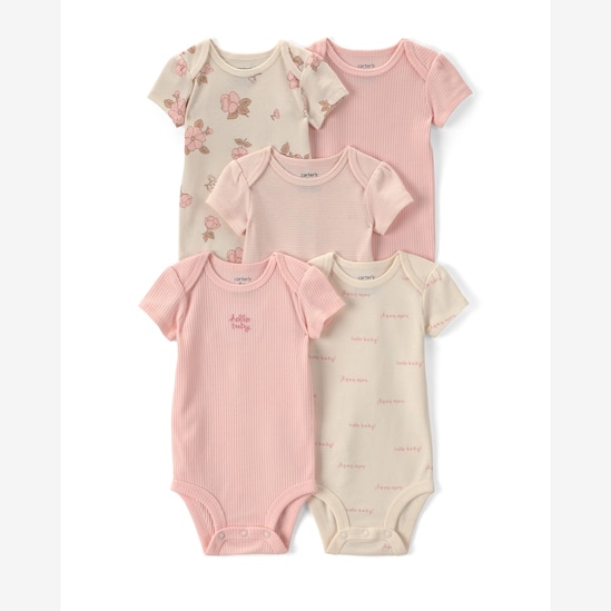 Kit body bebê 5 peças canelado e floral - Multicor | Carter's