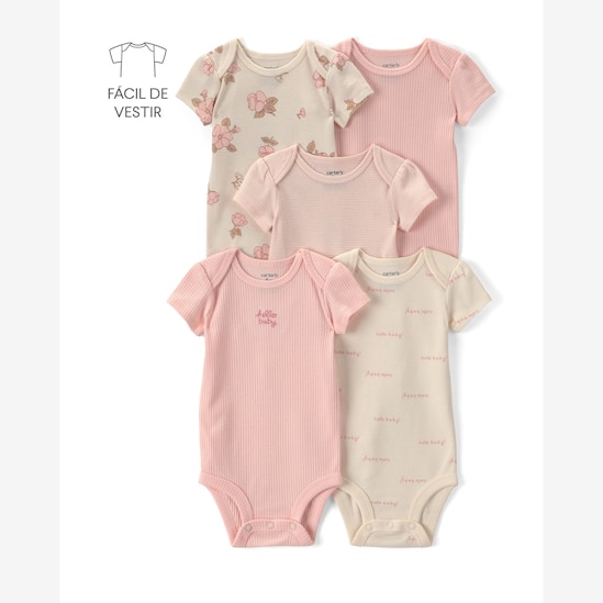 Kit body Carter's bebê menina em algodão floral 5 peças - Multicor