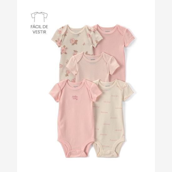 Kit body Carter's bebê menina em algodão floral 5 peças - Multicor