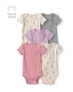 Kit body Carter's com bolso bebê menina estampa animal interativo 5 peças - Multicor