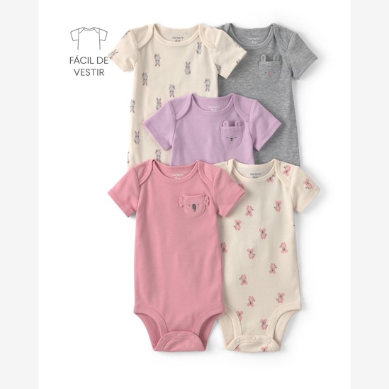 Kit body Carter's com bolso bebê menina estampa animal interativo 5 peças - Multicor