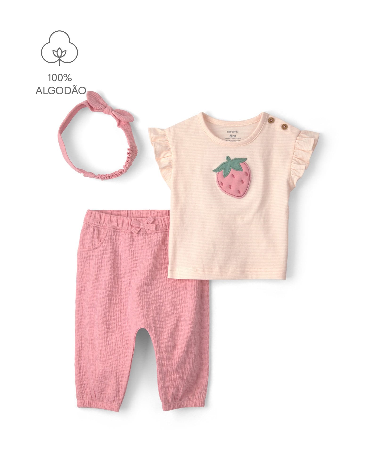 Conjunto longo bebê 2 peças com faixa de cabelo - Multicor