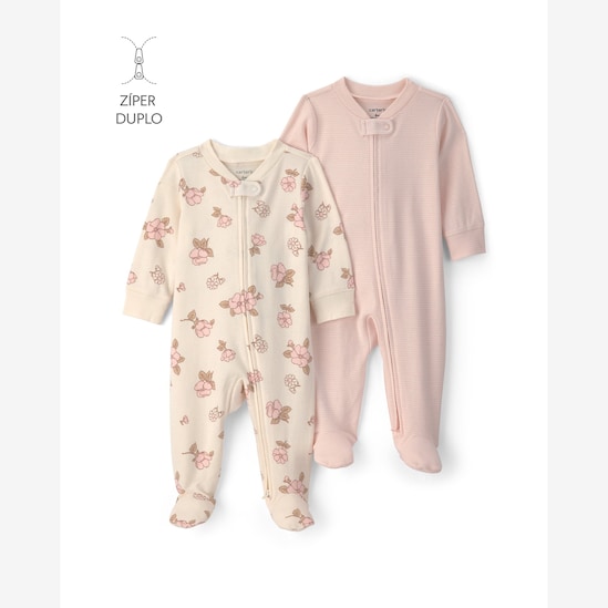 Kit macacão bebê 2 peças com pezinho floral - Multicor | Carter's