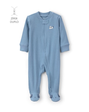 Macacão bebê com pezinho canelado estampado - Azul | Carter's