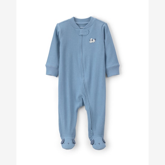 Macacão bebê com pezinho canelado estampado - Azul | Carter's
