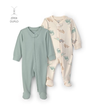 Kit macacão Carter's com pezinho bebê menino dinossauro 2 peças - Multicor