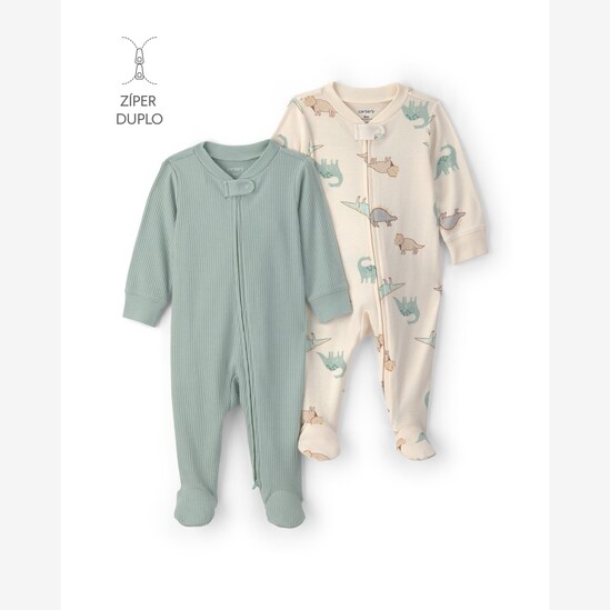 Kit macacão Carter's com pezinho bebê menino dinossauro 2 peças - Multicor