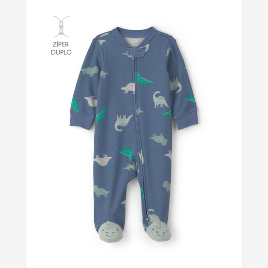 Macacão bebê com pezinho estampado - Azul | Carter's