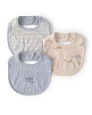 Kit babador bebê 3 peças canelado estampado - Multicor | Carter's