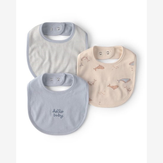 Kit babador bebê 3 peças canelado estampado - Multicor | Carter's