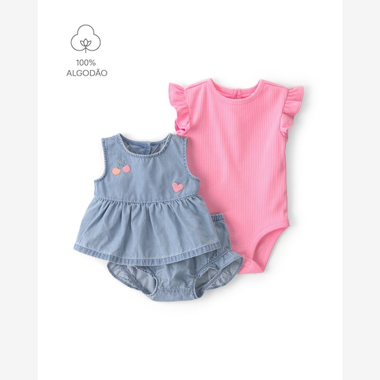 Conjunto curto bebê 3 peças com babados - Multicor | Carter's