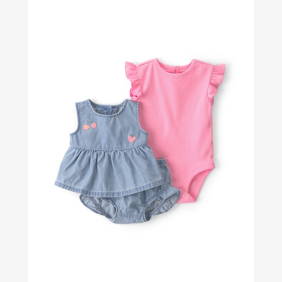 Conjunto curto bebê 3 peças com babados - Multicor | Carter's