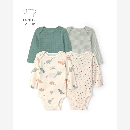 Kit body longo bebê 4 peças estampado - Multicor | Carter's