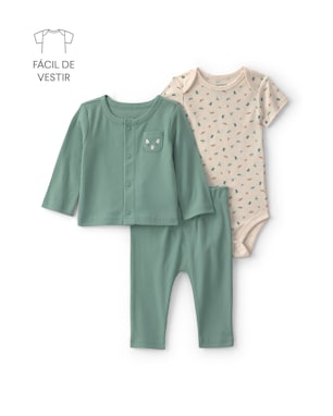 Conjunto longo bebê 3 peças estampado - Verde | Carter's