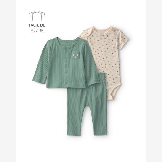 Conjunto longo bebê 3 peças estampado - Verde | Carter's