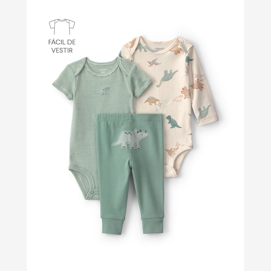 Conjunto longo bebê 3 peças bordado - Multicor | Carter's
