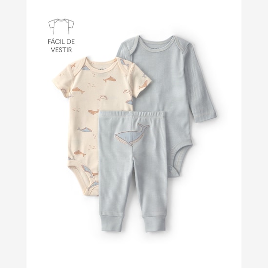 Conjunto longo bebê 3 peças listrado - Multicor | Carter's