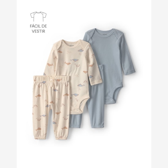Conjunto longo bebê 4 peças estampado - Multicor | Carter's