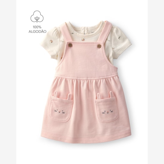 Salopete bebê com body estampada - Rosa | Carter's