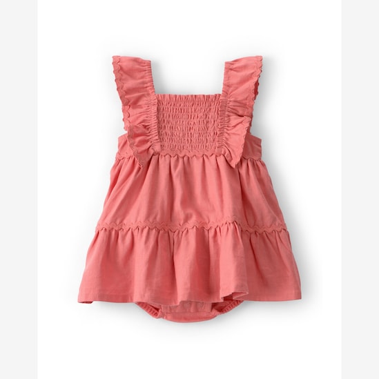 Vestido bebê com babados em viscolinho - Rosa | Carter's