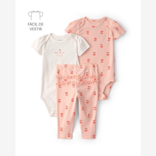 Conjunto longo bebê 3 peças floral - Multicor | Carter's