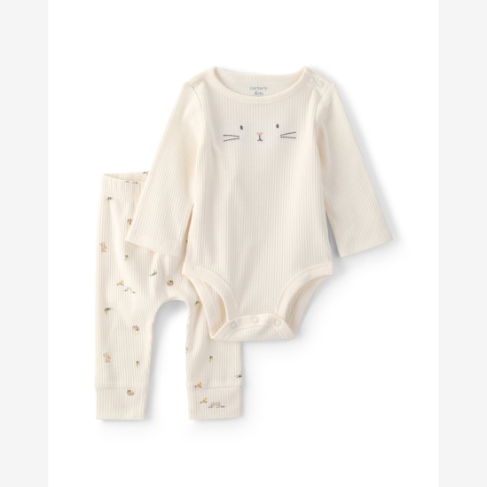 Conjunto longo bebê 2 peças bordado - Off-white | Carter's