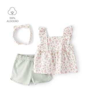 Conjunto curto bebê 2 peças com tiara floral - Multicor | Carter's