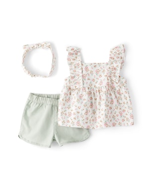 Conjunto curto bebê 2 peças com tiara floral - Multicor | Carter's