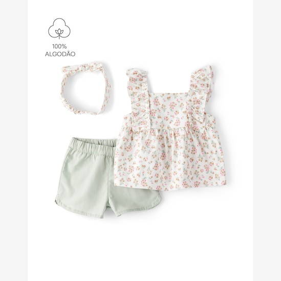 Conjunto curto bebê 2 peças com tiara floral - Multicor | Carter's