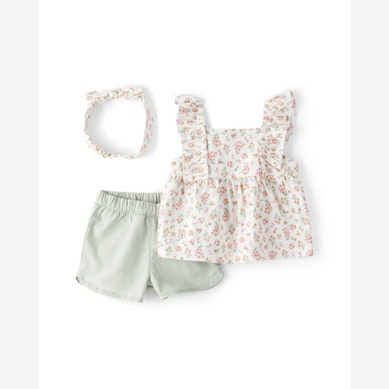 Conjunto curto bebê 2 peças com tiara floral - Multicor | Carter's