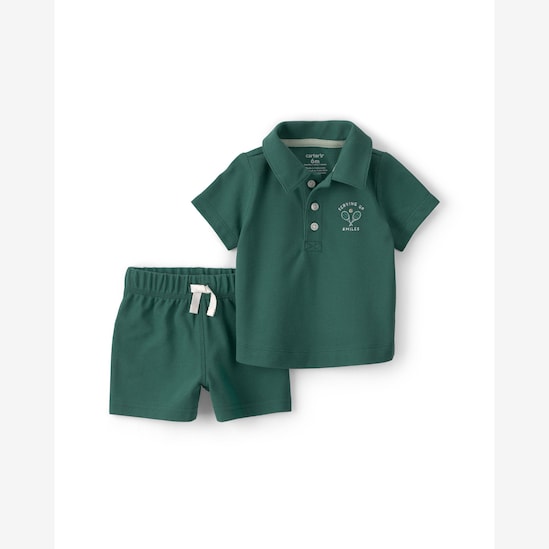 Conjunto curto bebê 2 peças bordado frontal - verde | Carter's