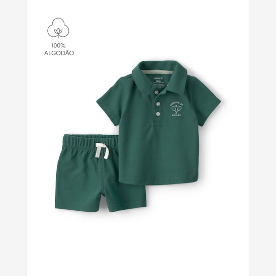 Conjunto curto bebê 2 peças bordado frontal - verde | Carter's